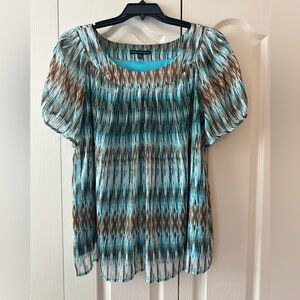 Sara Michelle Plus Size Teal Blue and Brown Patterned Blouse Sz 2X